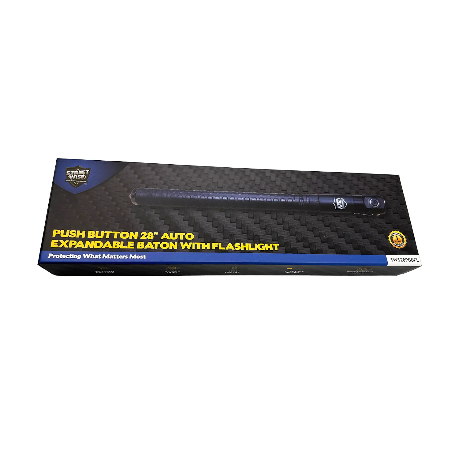 28 inch expandable baton with flashlight box | ThugBusters 28 inch expandable baton with flashlight box