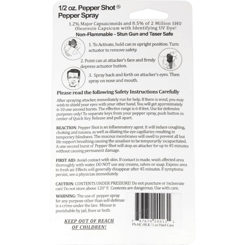Pepper Shot Pepper Spray, 1.2% Major Capsaicinoids, 2 Million SHU, 0.5 oz, 6-8 Foot Range, 6-10 Bursts, Hard Protective Case, Belt Clip, Quick Release Keychain, UV Dye, Available in Black/Blue/Pink/Red - Image 4