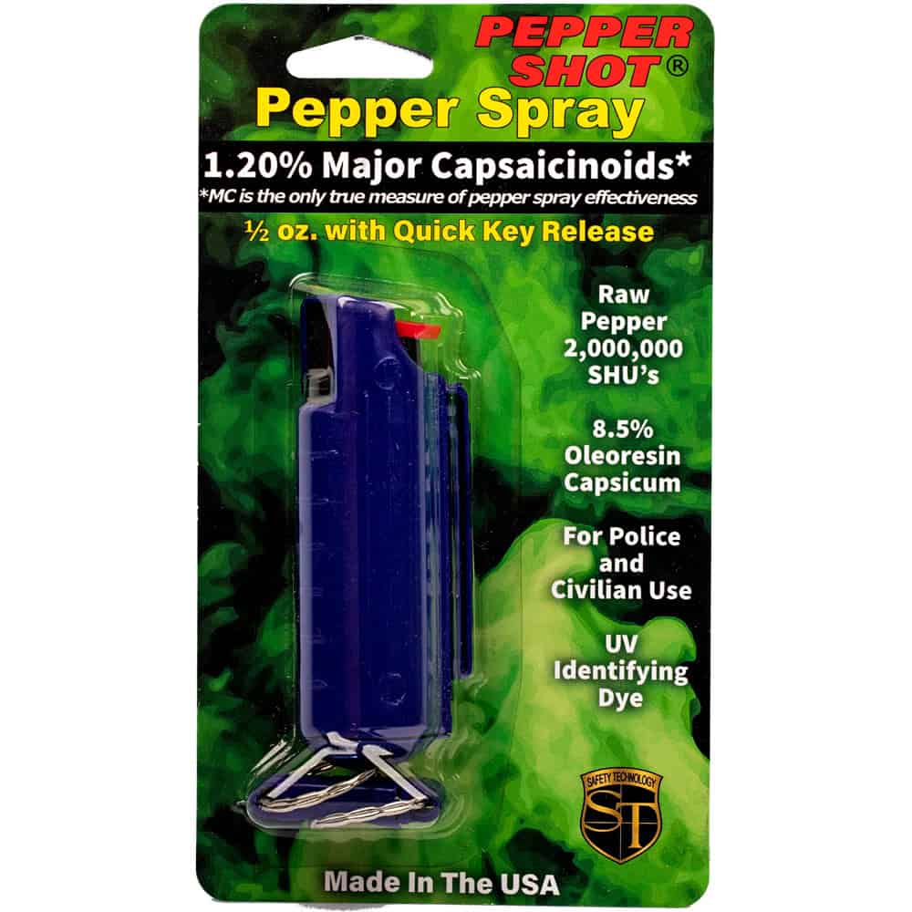 Pepper Shot Pepper Spray, 1.2% Major Capsaicinoids, 2 Million SHU, 0.5 oz, 6-8 Foot Range, 6-10 Bursts, Hard Protective Case, Belt Clip, Quick Release Keychain, UV Dye, Available in Black/Blue/Pink/Red - Image 7