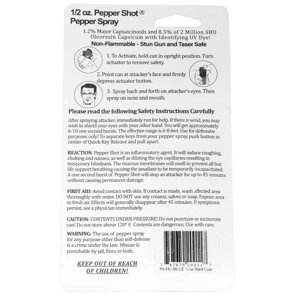 Pepper Shot Pepper Spray, 1.2% Major Capsaicinoids, 2 Million SHU, 0.5 oz, 6-8 Foot Range, 6-10 Bursts, Hard Protective Case, Belt Clip, Quick Release Keychain, UV Dye, Available in Black/Blue/Pink/Red - Image 8