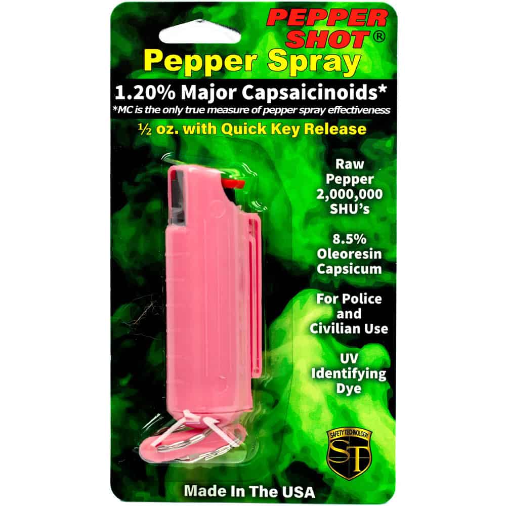 Pepper Shot Pepper Spray, 1.2% Major Capsaicinoids, 2 Million SHU, 0.5 oz, 6-8 Foot Range, 6-10 Bursts, Hard Protective Case, Belt Clip, Quick Release Keychain, UV Dye, Available in Black/Blue/Pink/Red - Image 11