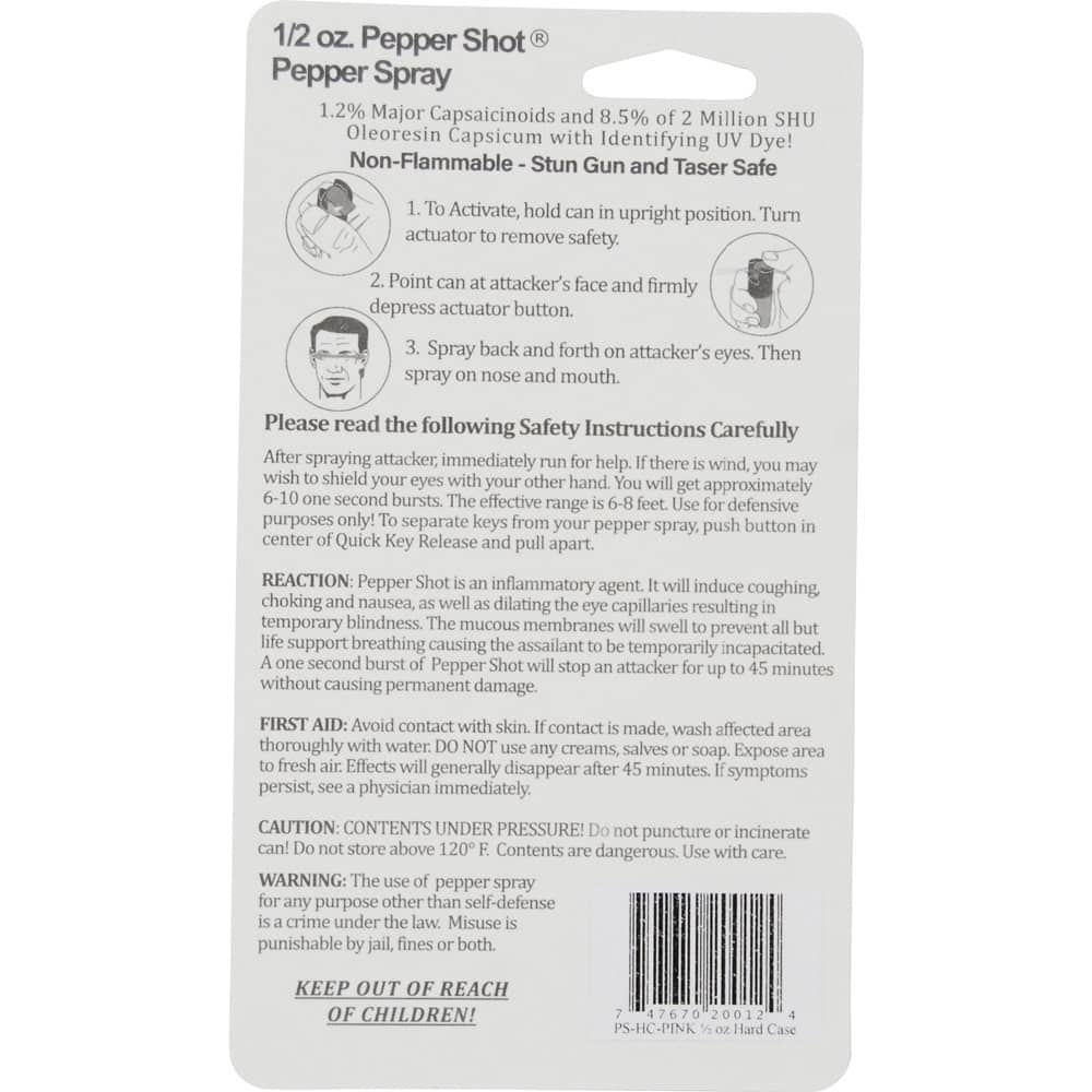 Pepper Shot Pepper Spray, 1.2% Major Capsaicinoids, 2 Million SHU, 0.5 oz, 6-8 Foot Range, 6-10 Bursts, Hard Protective Case, Belt Clip, Quick Release Keychain, UV Dye, Available in Black/Blue/Pink/Red - Image 12