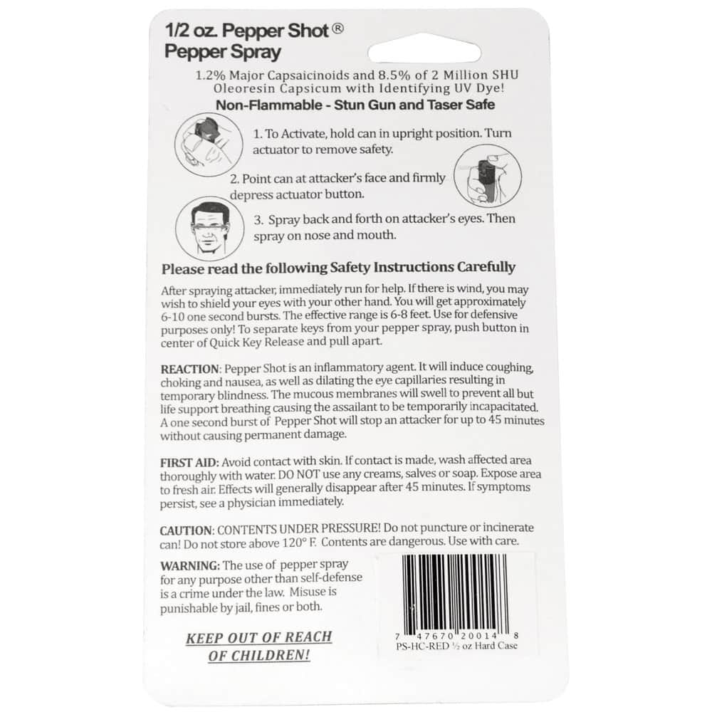 Pepper Shot Pepper Spray, 1.2% Major Capsaicinoids, 2 Million SHU, 0.5 oz, 6-8 Foot Range, 6-10 Bursts, Hard Protective Case, Belt Clip, Quick Release Keychain, UV Dye, Available in Black/Blue/Pink/Red - Image 16